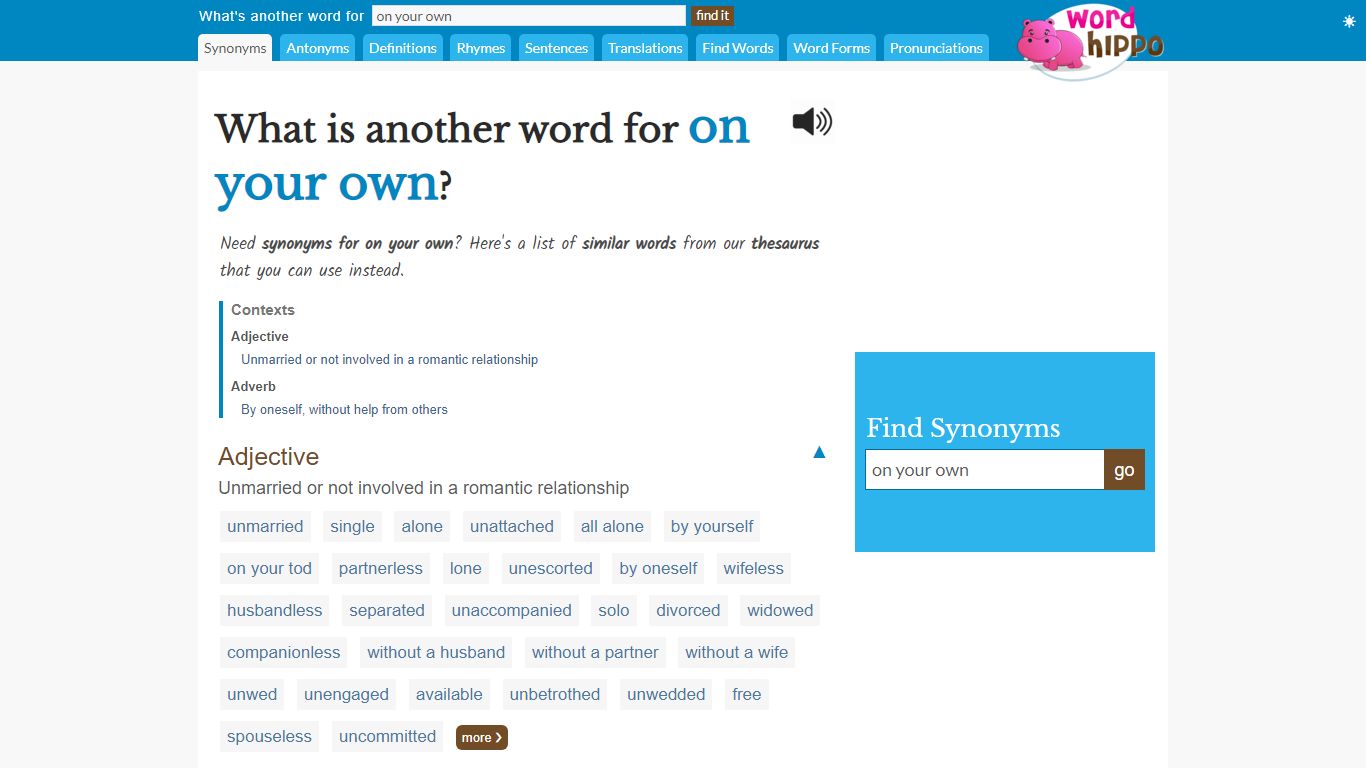 What is another word for "on your own"? - WordHippo